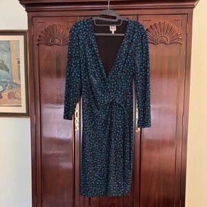 Anne Klein Teal and Black Long Sleeve Dress